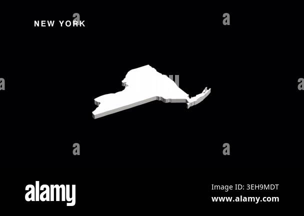 White 3d map of the state of new york slowly rotating on a black ...
