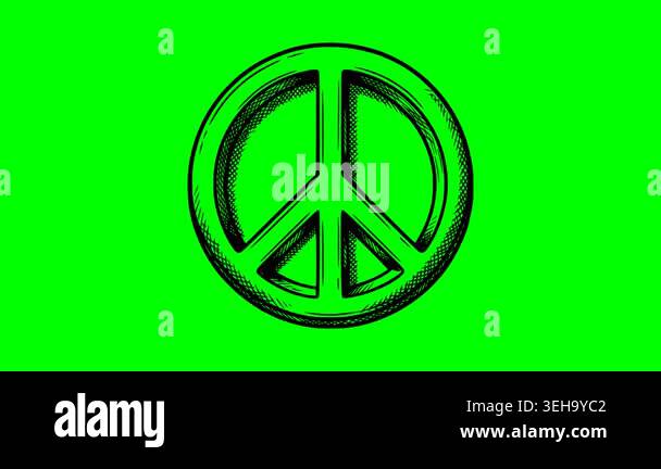 Hand drawn peace sign symbol loop animation with solid black fill on ...