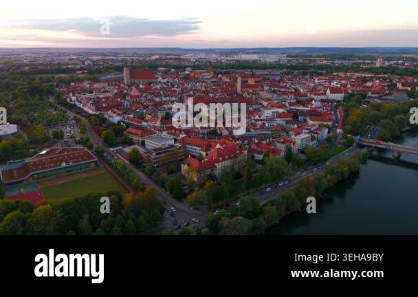 Beautiful aerial panorama of Ingolstadt, Bavaria with Danube River and ...