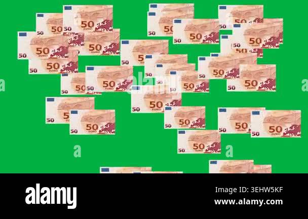 Scattered 50 euro banknotes moving pattern on green screen. Animated ...