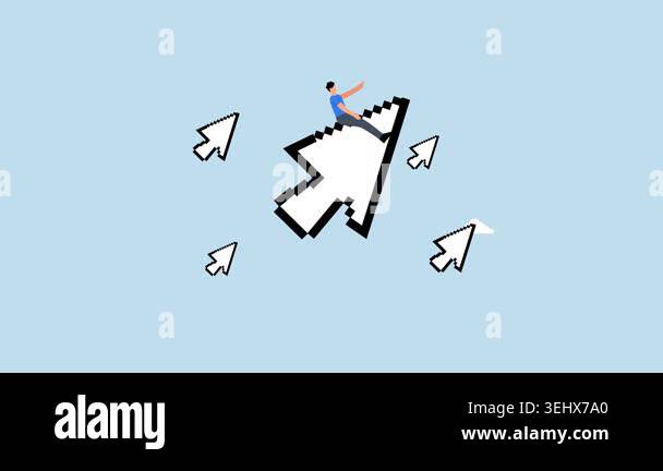 digital marketing, 4k animation of businessman riding digital pixel ...