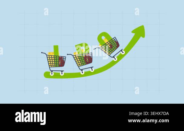 New stock IPO, 4k animation of Cart with money coins and the alphabet ...