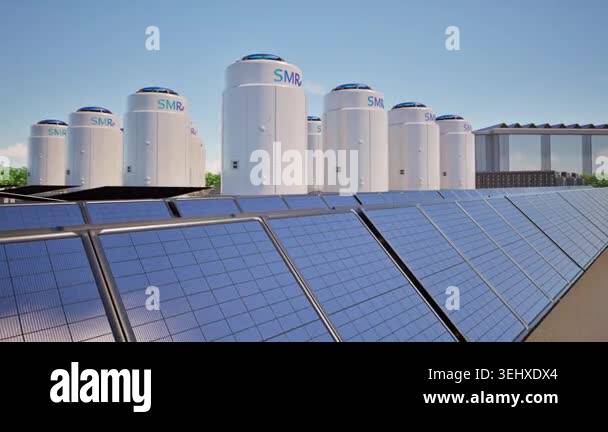 Smr or small modular nuclear reactors power plant with solar panels for ...