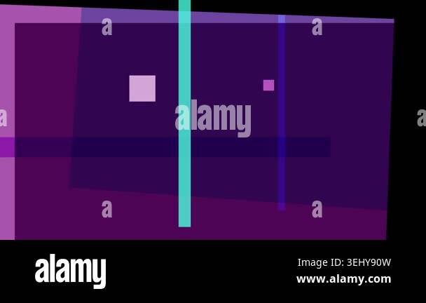 Abstract geometric composition with purple, cyan, and pink squares and ...