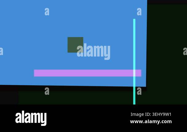 Abstract geometric composition with blue, green, pink, and cyan shapes ...