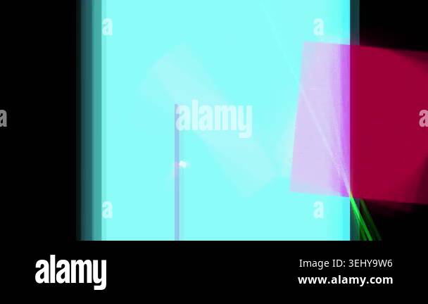 Abstract geometric composition with cyan, magenta, and black shapes and ...