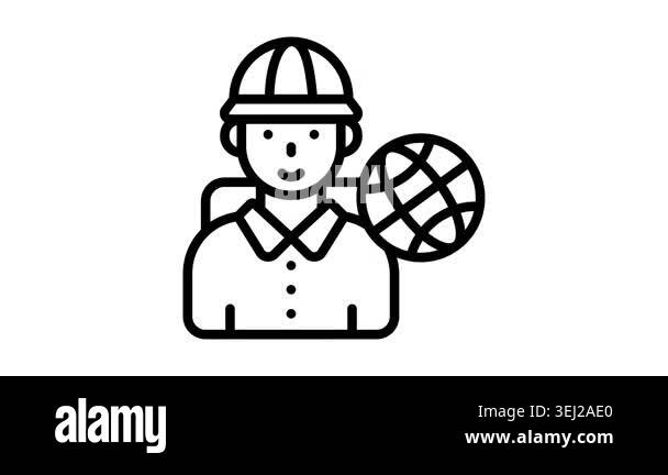 Check out our trendy line icon animation of geographer character Stock ...