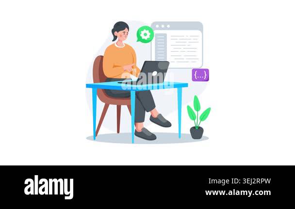 Modern flat animated illustration of backend development and database ...