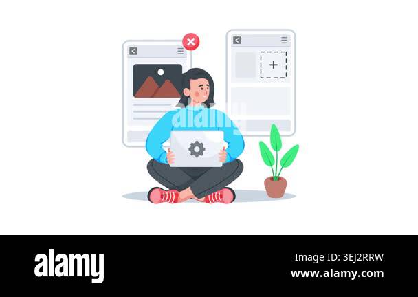 Modern flat animated illustration of a web developer coding at a ...