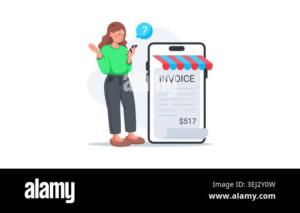 Online invoice, online billing, mobile shopping flat animated ...