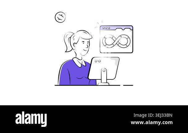 Developer managing DevOps process with infinity loop and coding tools ...