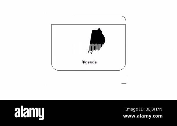 A black silhouette of the map of Uganda is shown on a computer monitor ...