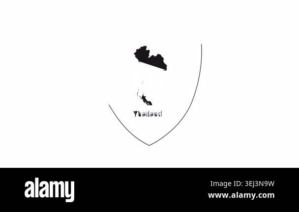 A minimalist black silhouette of the map of Thailand within a shield ...