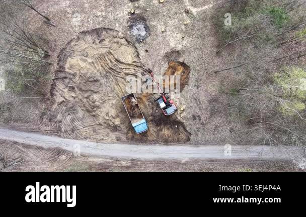 Aerial construction scene with soil movement and grading Stock Video ...