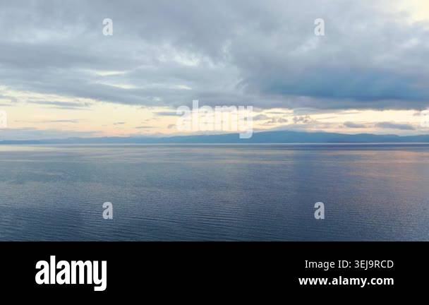 Aerial view on Ohrid Lake and buildings near water in Macedonia. Drone ...