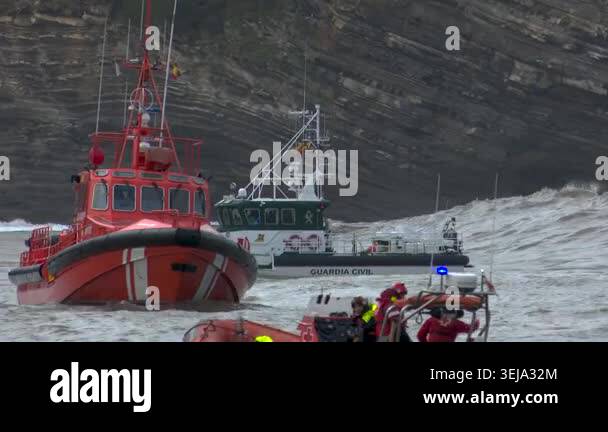 Gorliz, spain; october 12 2022: maritime rescue mission with coast ...