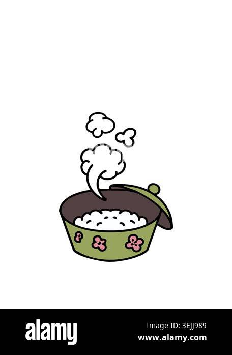 stretching up animation of a pot of japanese steamed rice Stock Video ...