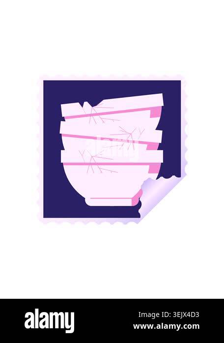 splitting effect animation of stack of cracked old bowls graphic square ...