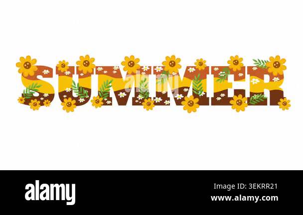 Beautiful summer text lettering completely covered with yellow flowers ...