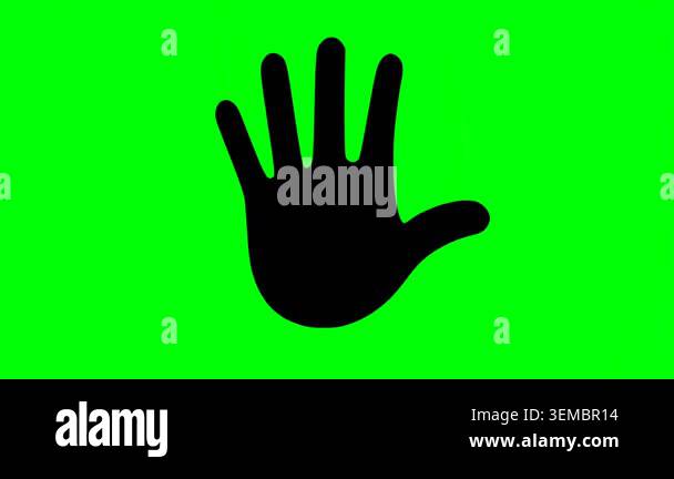 Animated black hand silhouette pulsing on green screen. Stop warning or ...
