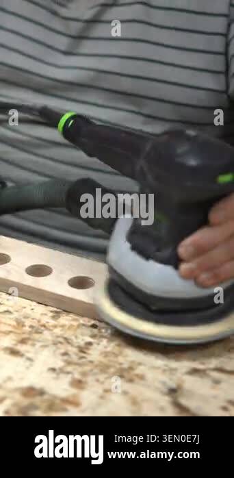 Final Sanding Surface Caucasian Quality Inspector Checking Smoothness ...