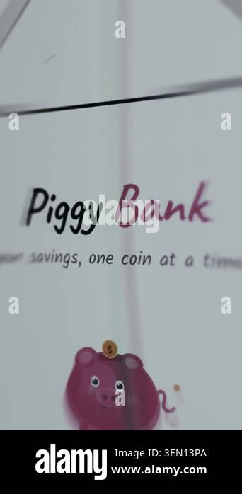 Textured piggy bank animated illustration with text Piggy bank above ...