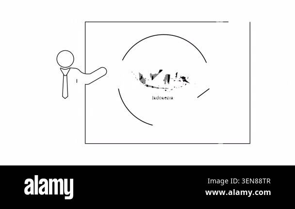 A simple line drawing shows a businessman icon pointing to a screen ...