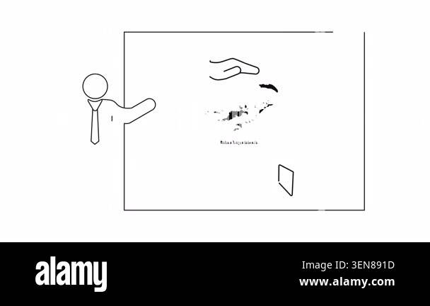 A simple line drawing shows a person presenting a map of the British ...