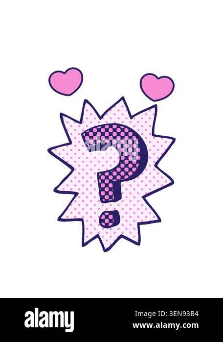 spinning hearts animation of comic book style cartoon question mark ...