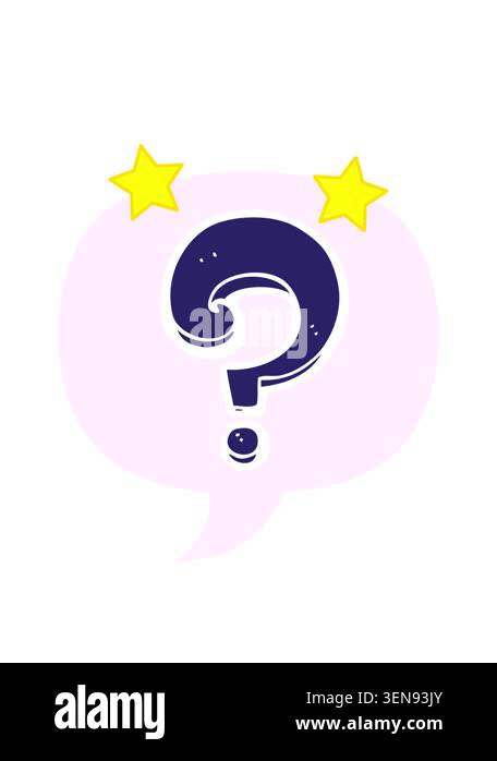 spinning stars animation of cartoon question mark with speech bubble in ...