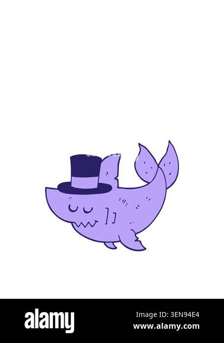 rise and float animation of cartoon shark wearing top hat Stock Video ...