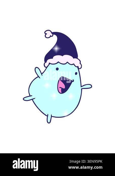 glitter effect animation of hand drawn christmas cartoon of kawaii bean ...