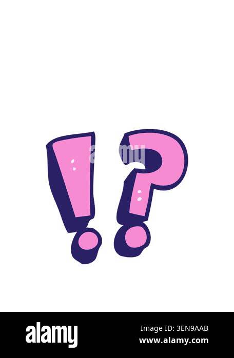 stretching up animation of doodle question mark and exclamation mark ...