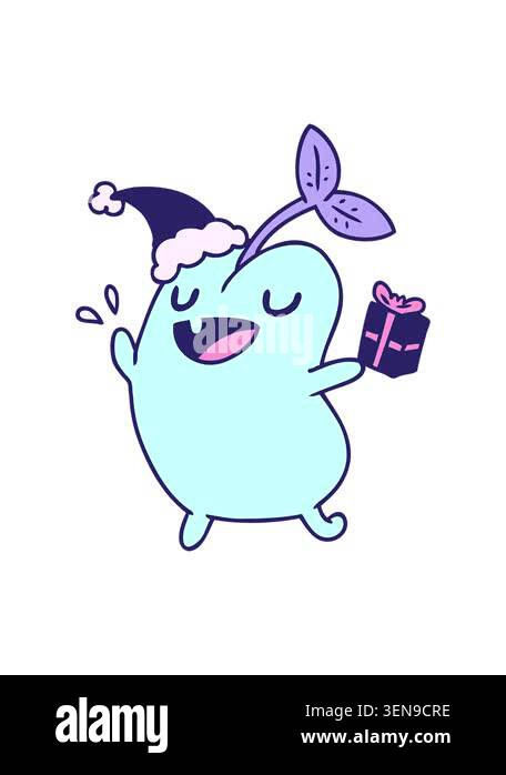 bob and pause animation of hand drawn christmas cartoon of kawaii seed ...