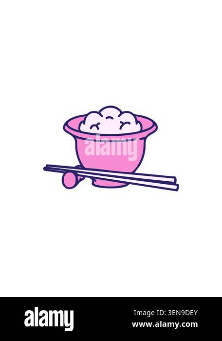 sales flash animation of cartoon of japanese rice in traditional bowl ...