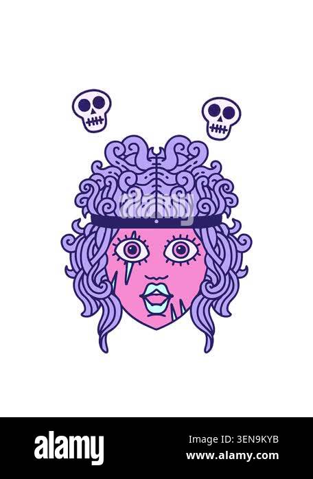 spinning skulls animation of Retro Tattoo Style human barbarian ...