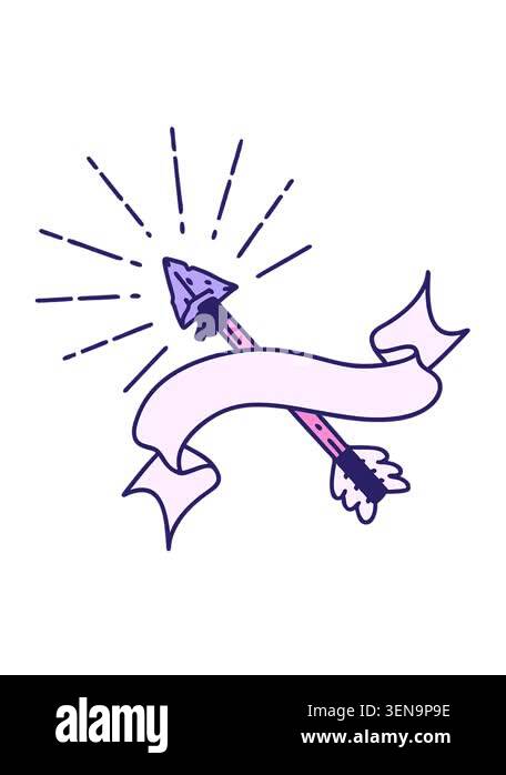 Vertical video showing animated tattoo style illustration of an arrow ...