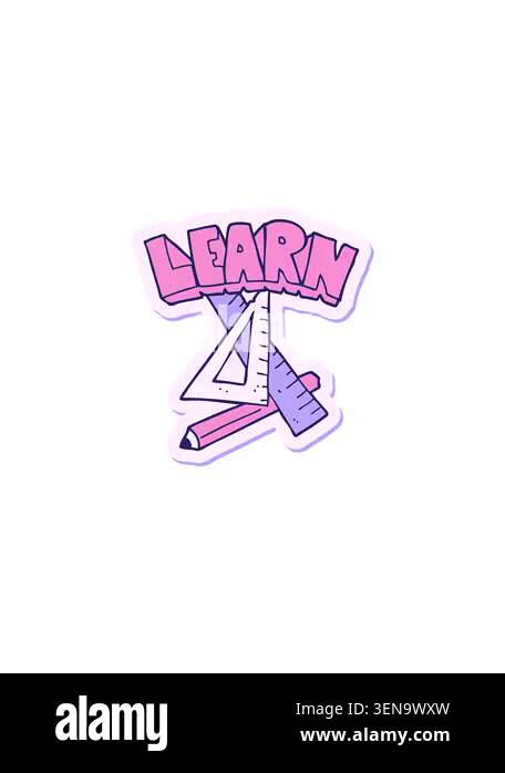 flashy sales animation of sticker of a cartoon pencil and ruler under ...