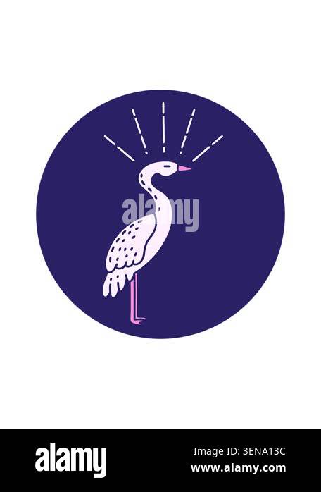 attention grabbing animation of icon of a tattoo style standing stork ...