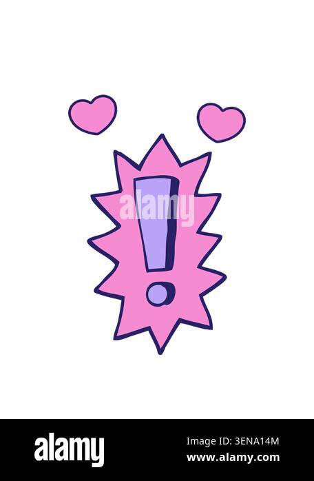spinning hearts animation of doodle style cartoon exclamation mark ...