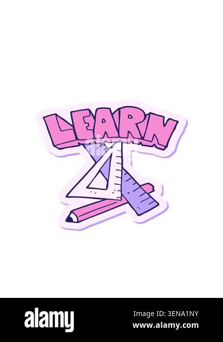 bobbing motion animation of sticker of a cartoon pencil and ruler under ...
