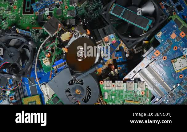 Aftermath of AI booming economy, e-waste pile of computer components ...