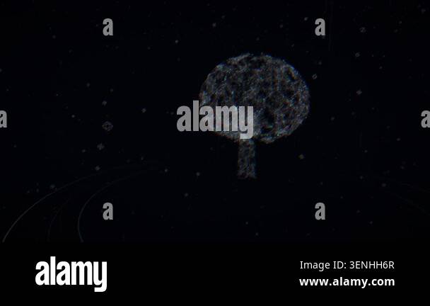 A dramatic reverse dolly revealing the entire structure of a digital ...