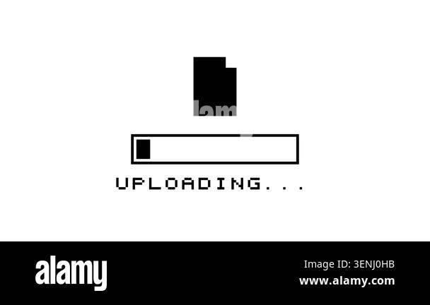 Pixelated Uploading Progress Bar Animation with Document Icon on White ...