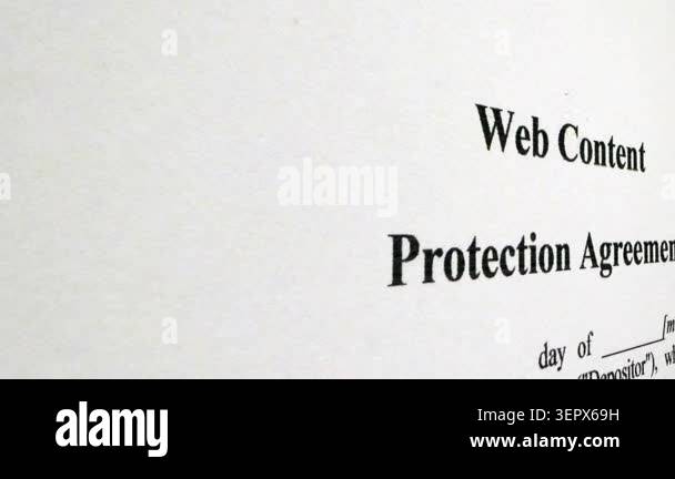 Web Content Protection Agreement Document Close-Up Showing Legal ...