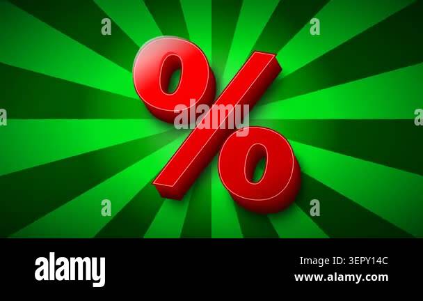 A vibrant 3D red percentage sign rotates against a dynamic green ...
