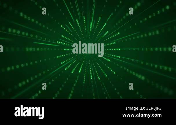 Abstract green binary code data stream moving fast through a digital ...