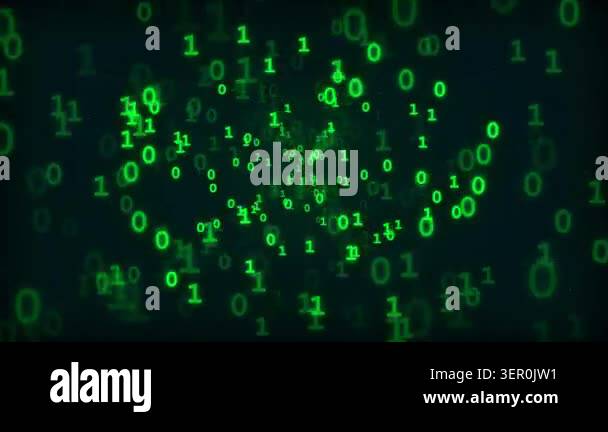 Abstract Digital Binary Code Stream Flowing Through Dark Space with ...