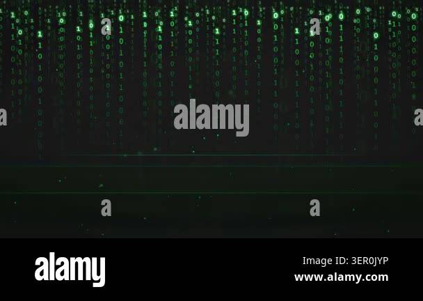 Digital binary code rain falling on a dark background for cyber ...