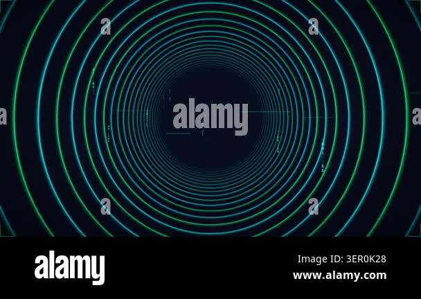 Abstract futuristic digital tunnel with glowing blue and green ...